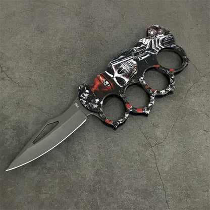 Skull Pattern Knuckle Folding Knife